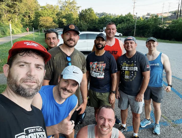 Crew in the lot before a Saturday run